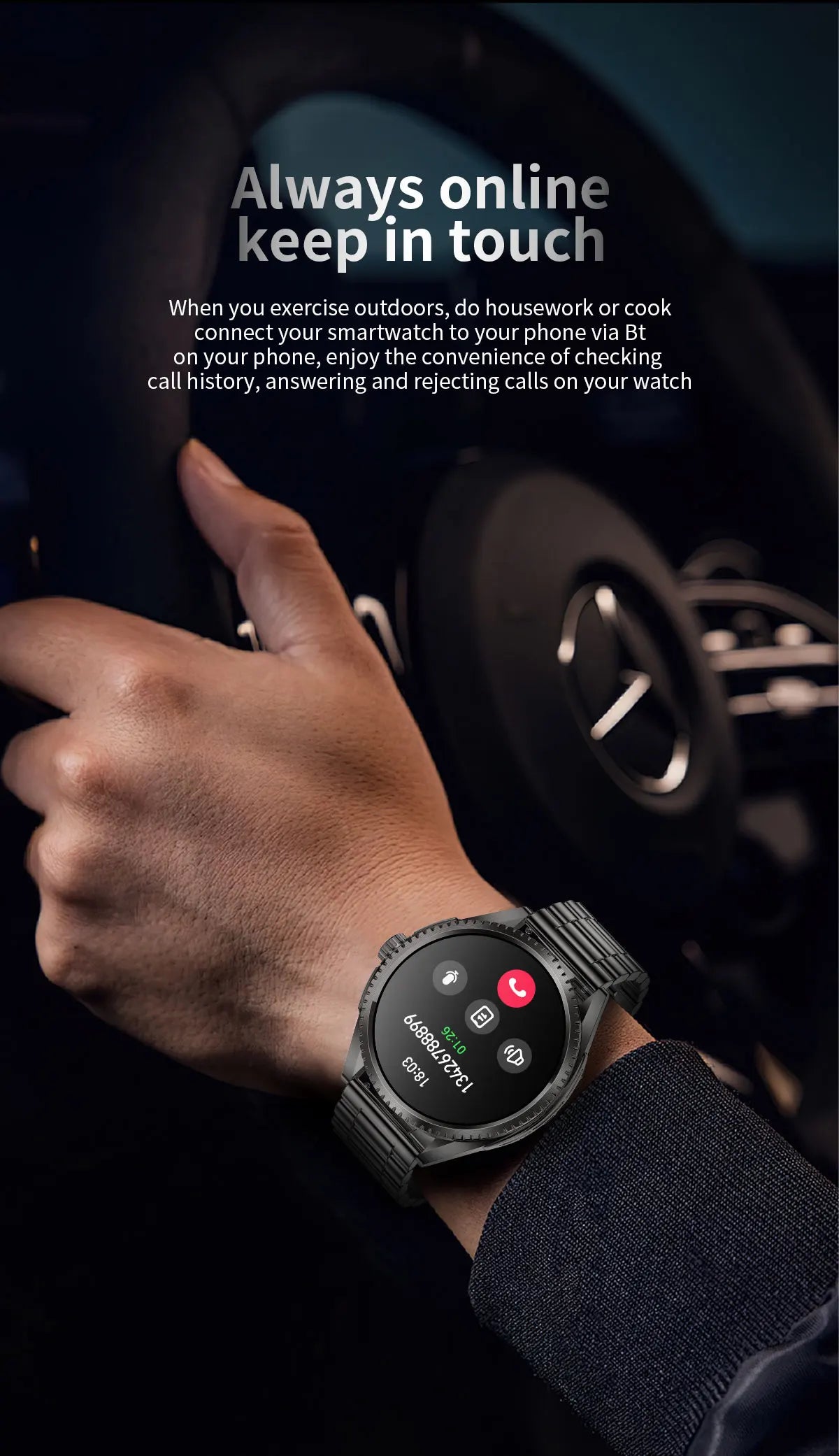 Smart Watch for Men 1.75-Inch AMOLED Luxury Business Sports Fitness Watch IP67 Water Resistant 620mAh Standby Multi-Sport Mode