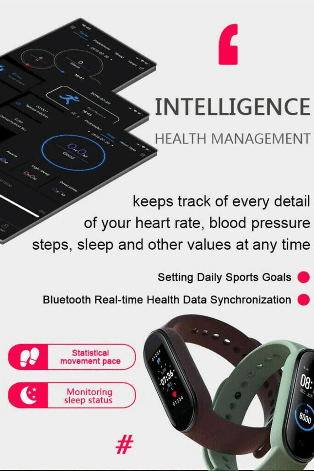 Mens Woman M5 Fitness Sport Wrist Pedometer