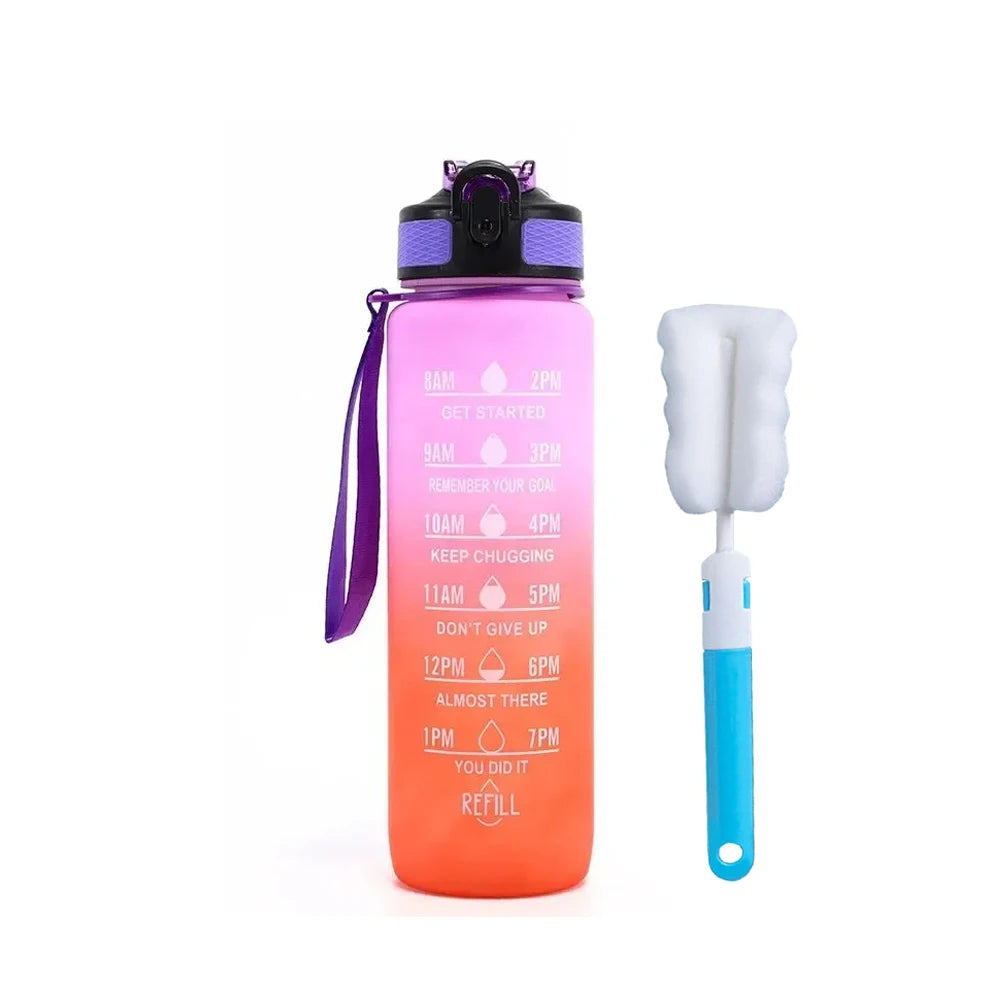 Water Bottle with Times to Drink and Straw
