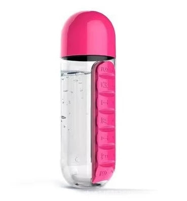 Portable Water Bottle with Built-in Pill Box