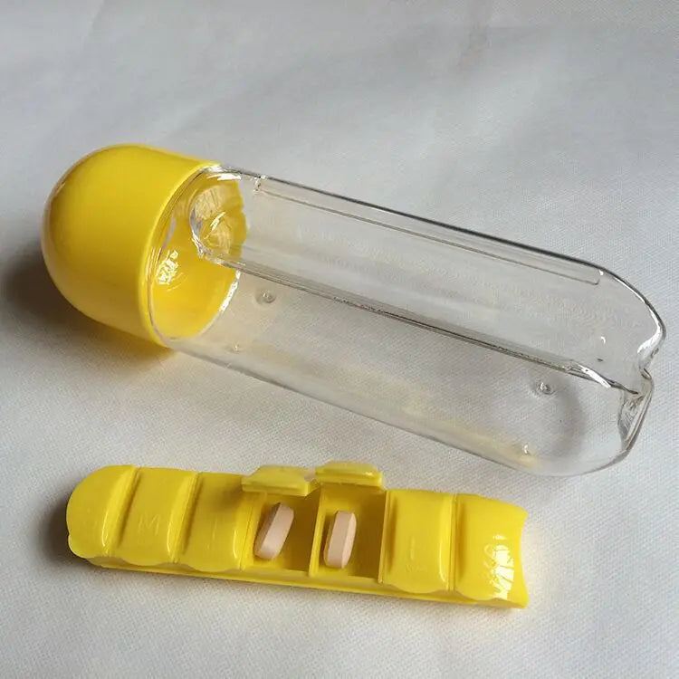 Portable Water Bottle with Built-in Pill Box