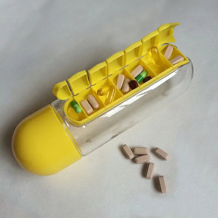 Portable Water Bottle with Built-in Pill Box