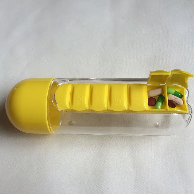 Portable Water Bottle with Built-in Pill Box