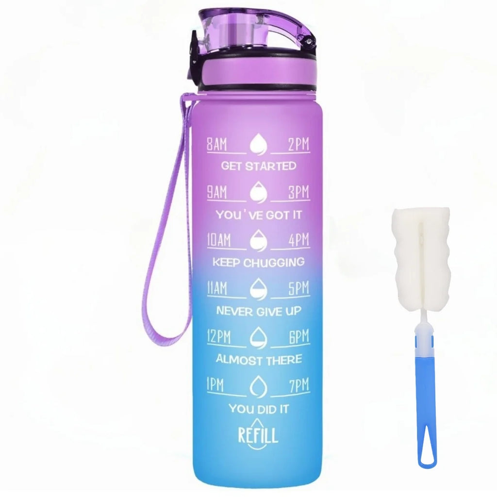 Water Bottle with Times to Drink and Straw