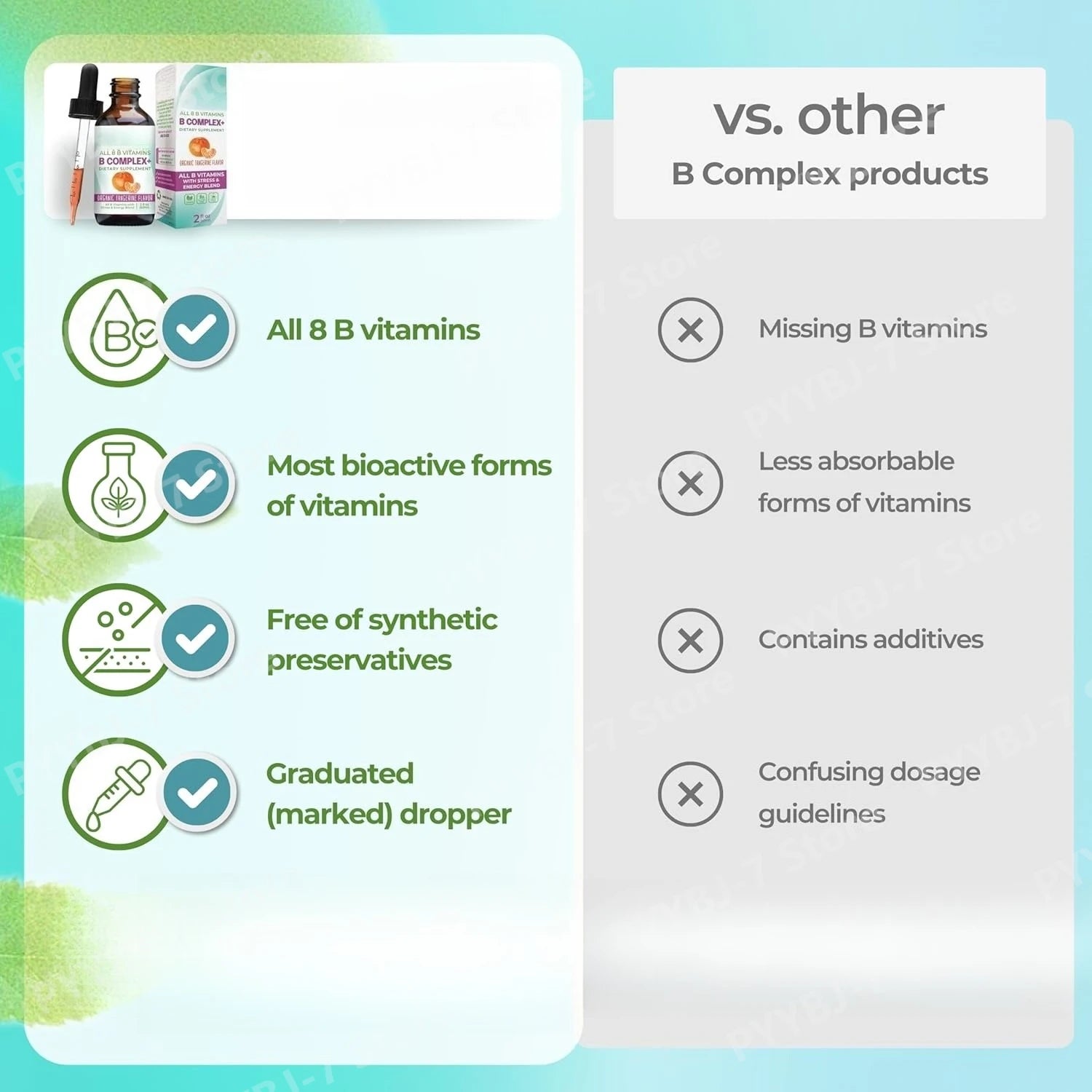 Vitamin B Complex Liquid Drops Supplement for Women Vegan