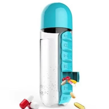 Portable Water Bottle with Built-in Pill Box
