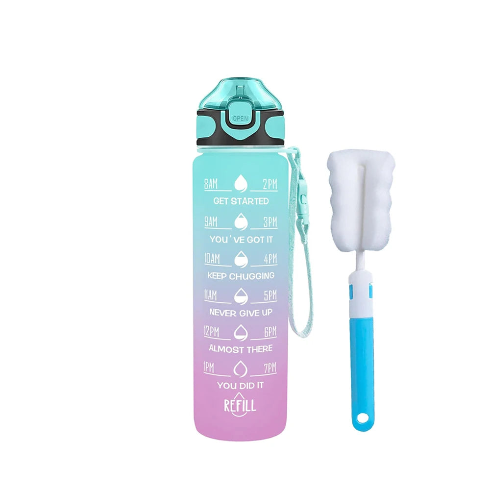 Water Bottle with Times to Drink and Straw