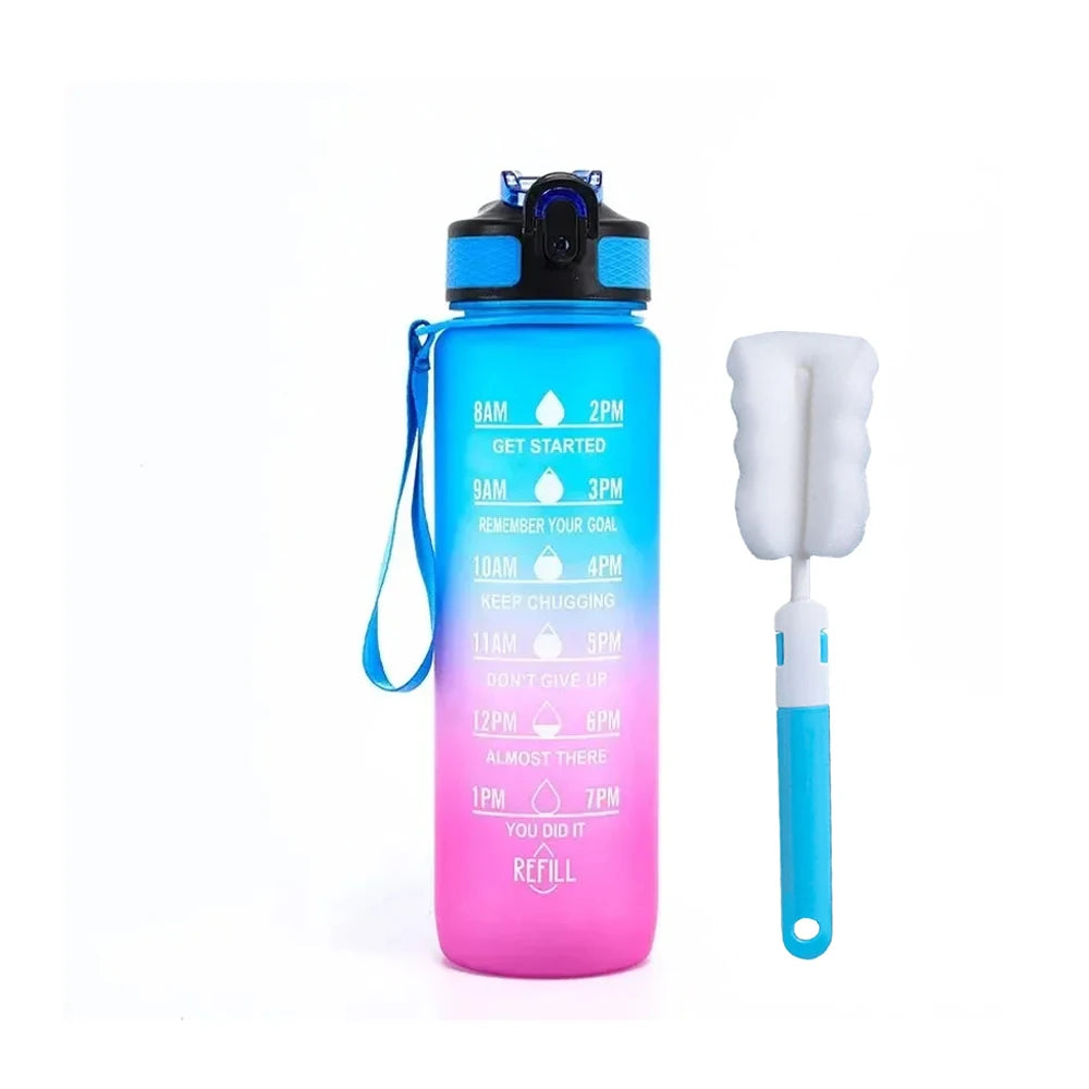 Water Bottle with Times to Drink and Straw