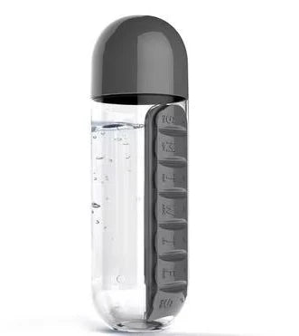 Portable Water Bottle with Built-in Pill Box