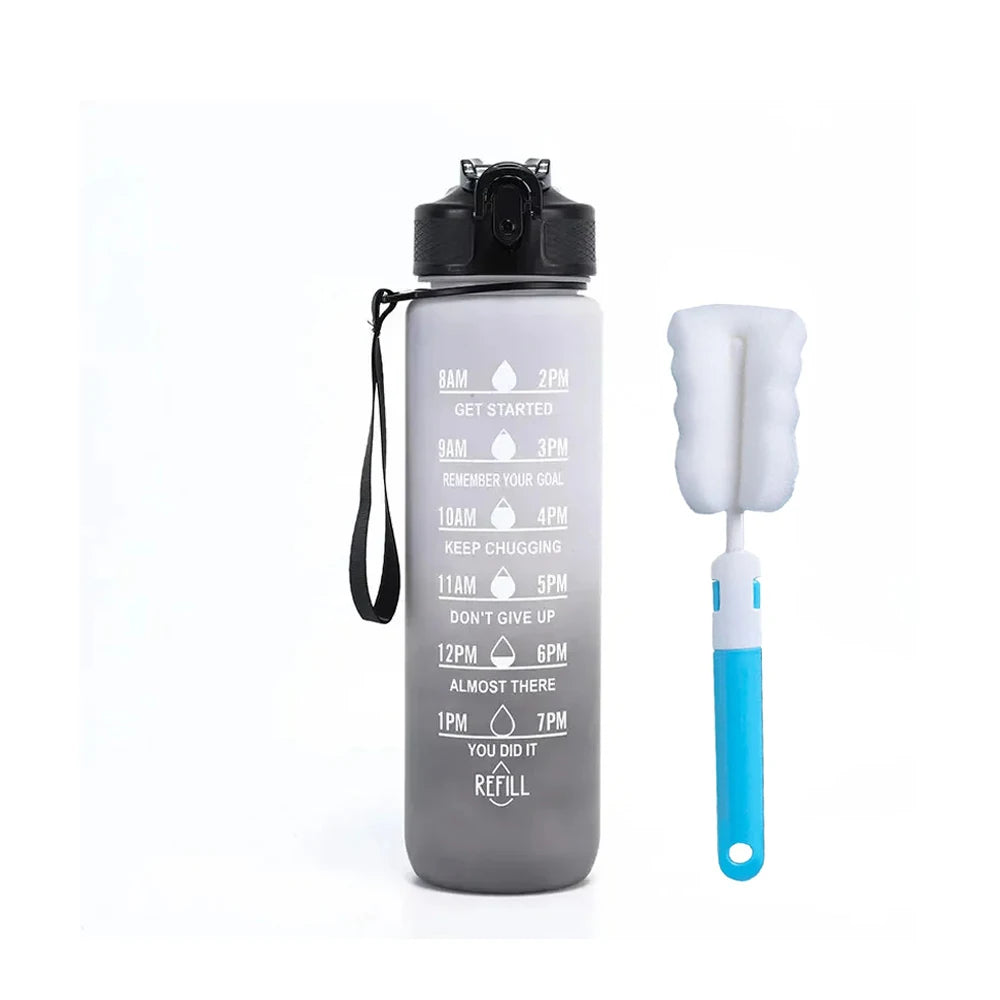 Water Bottle with Times to Drink and Straw