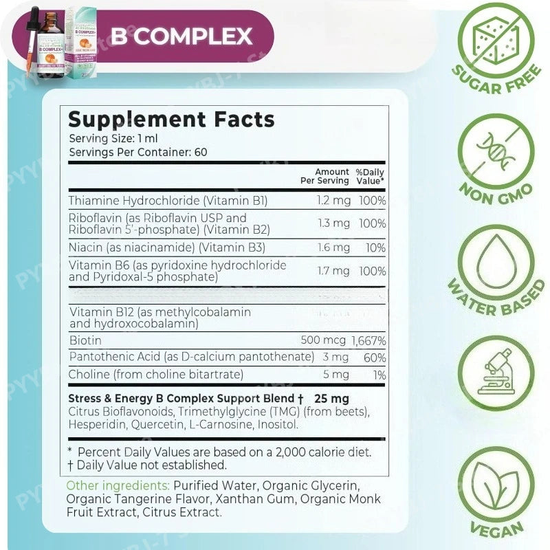 Vitamin B Complex Liquid Drops Supplement for Women Vegan