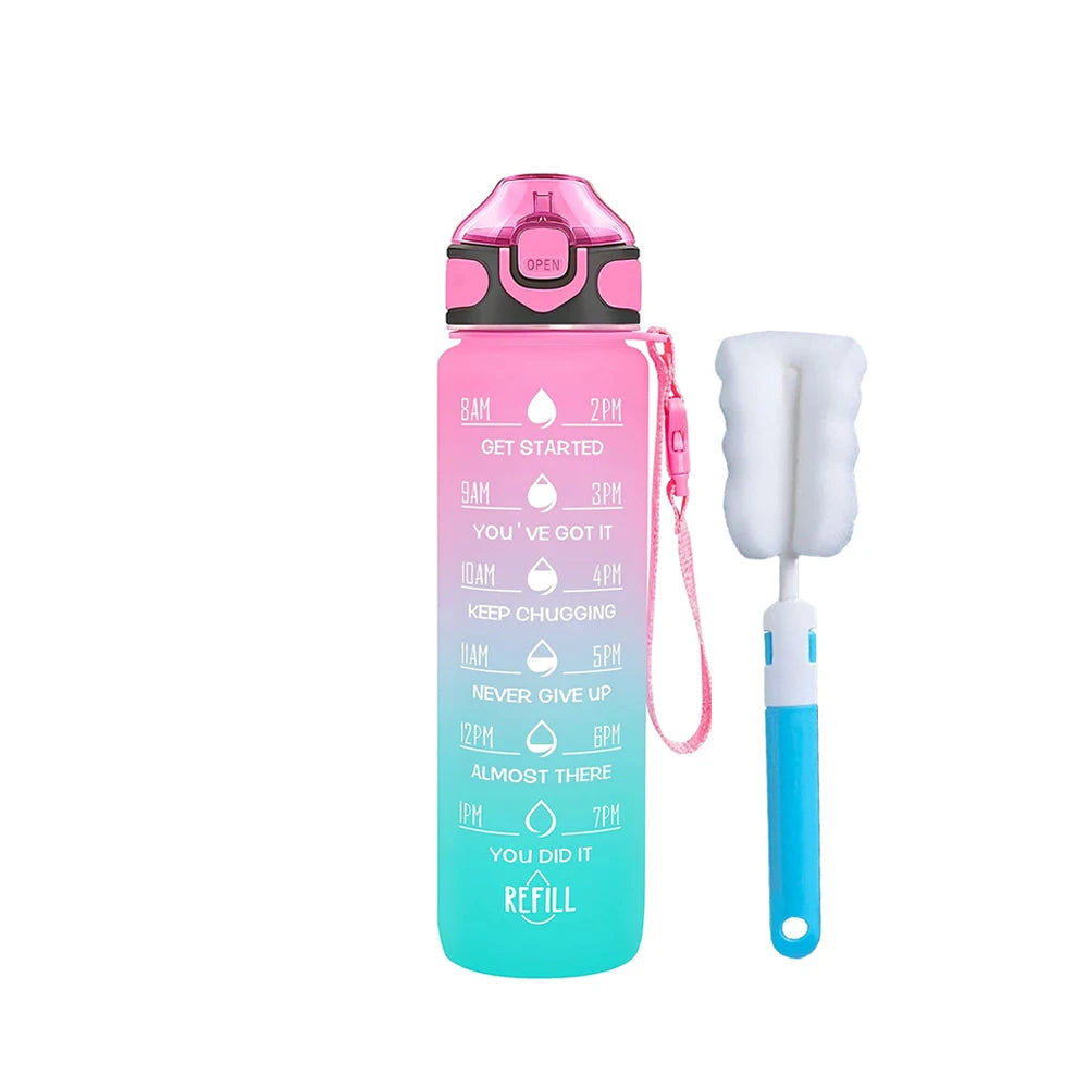 Water Bottle with Times to Drink and Straw