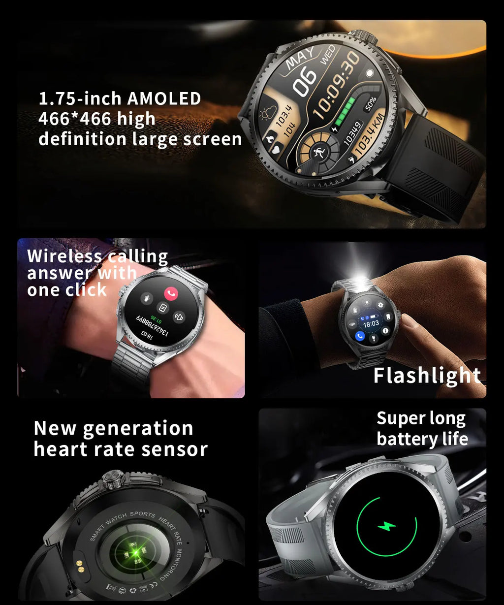 Smart Watch for Men 1.75-Inch AMOLED Luxury Business Sports Fitness Watch IP67 Water Resistant 620mAh Standby Multi-Sport Mode