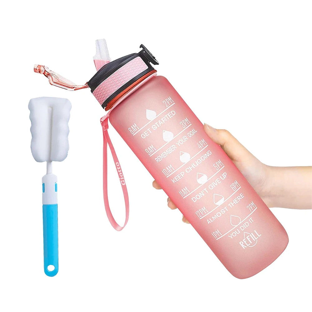 Water Bottle with Times to Drink and Straw