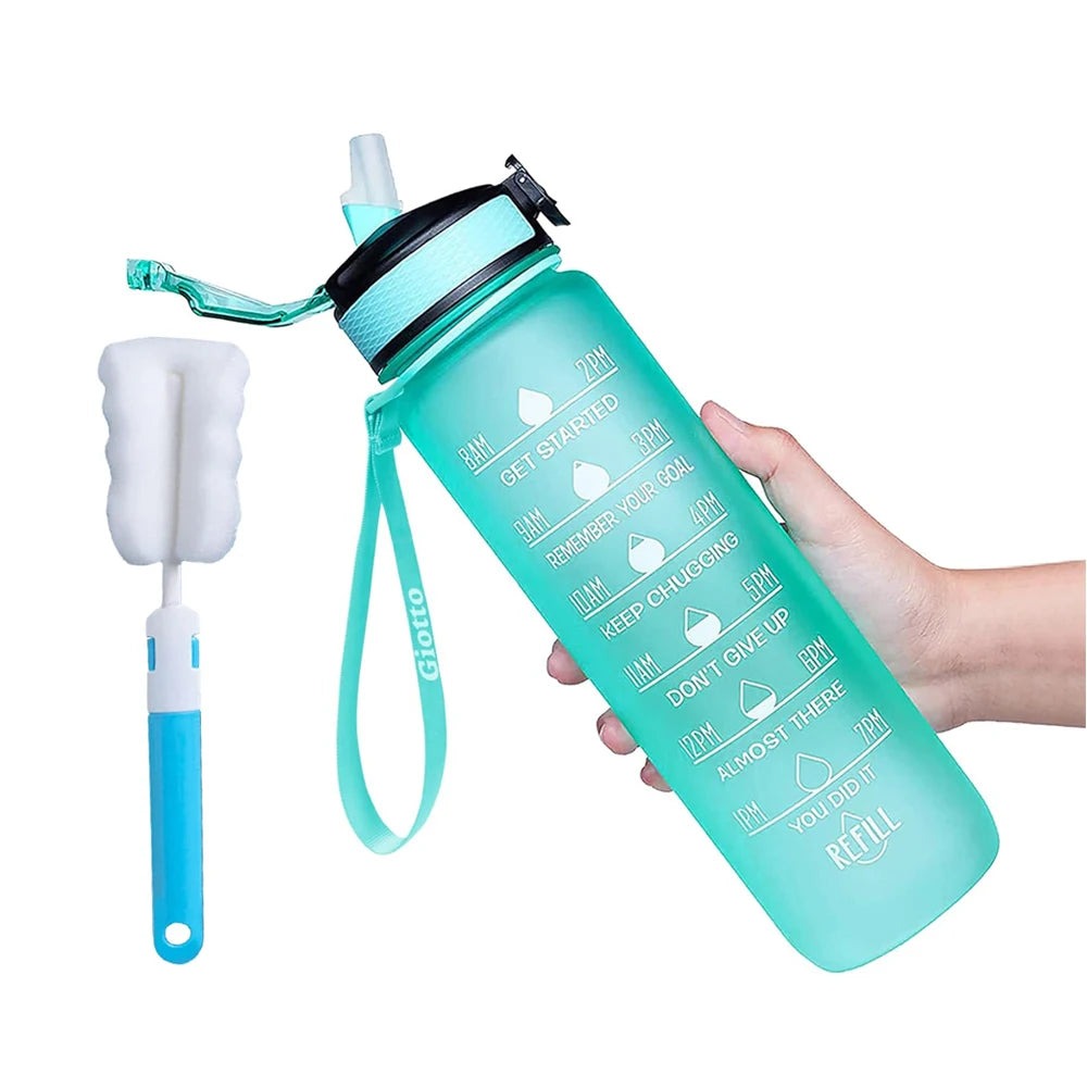 Water Bottle with Times to Drink and Straw