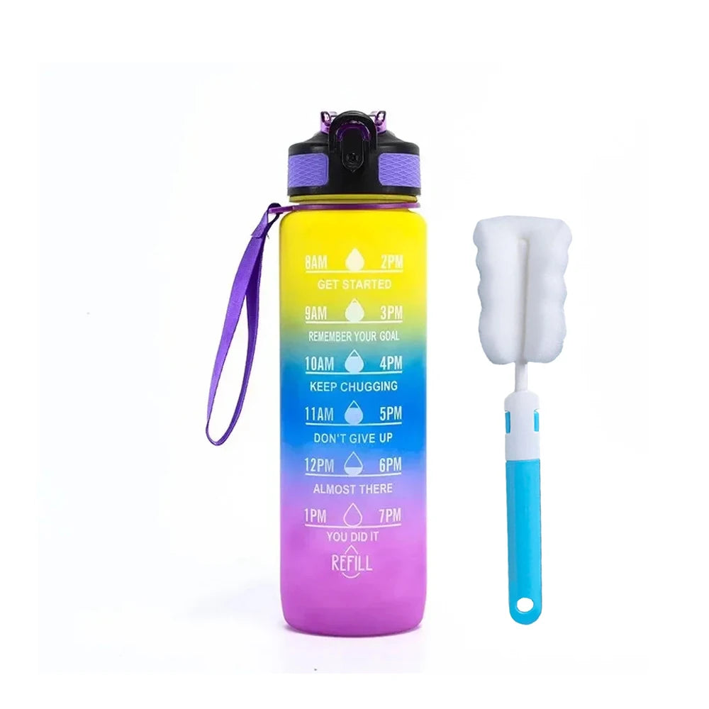 Water Bottle with Times to Drink and Straw