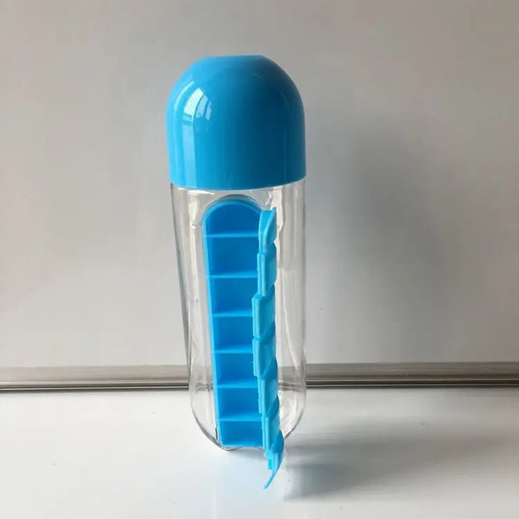 Portable Water Bottle with Built-in Pill Box