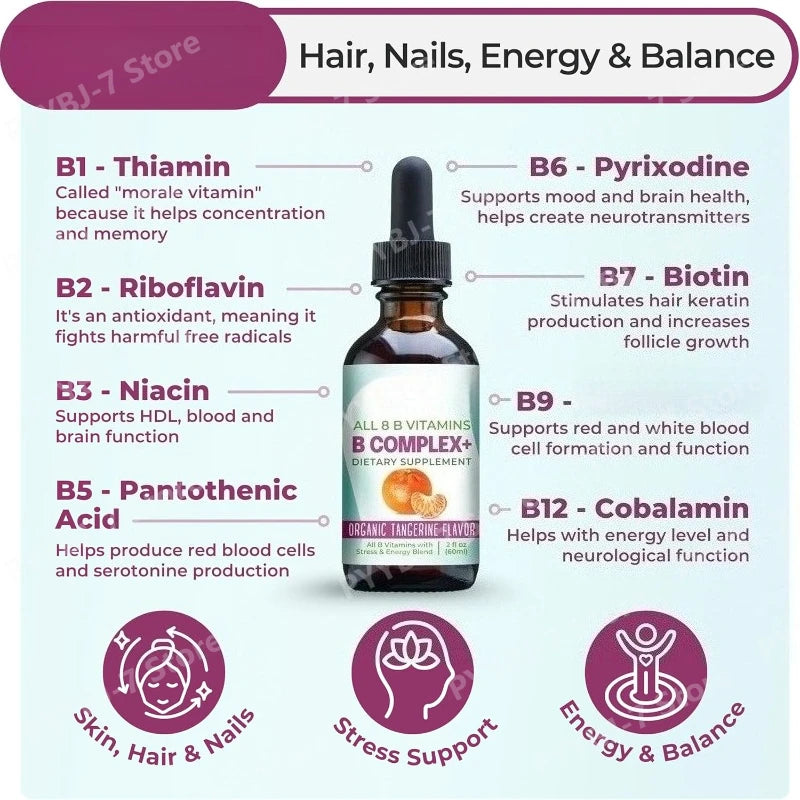 Vitamin B Complex Liquid Drops Supplement for Women Vegan