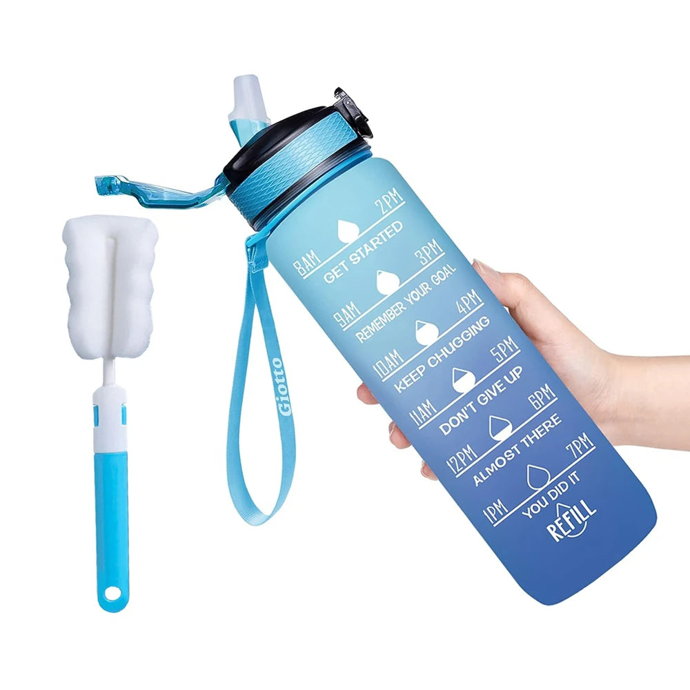 Water Bottle with Times to Drink and Straw
