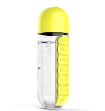 Portable Water Bottle with Built-in Pill Box