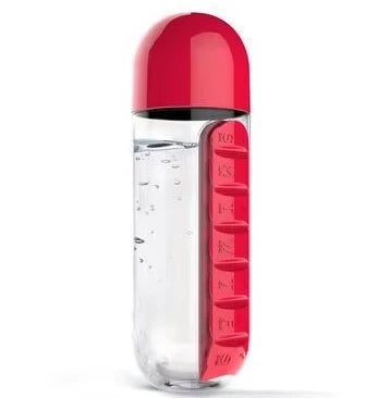 Portable Water Bottle with Built-in Pill Box